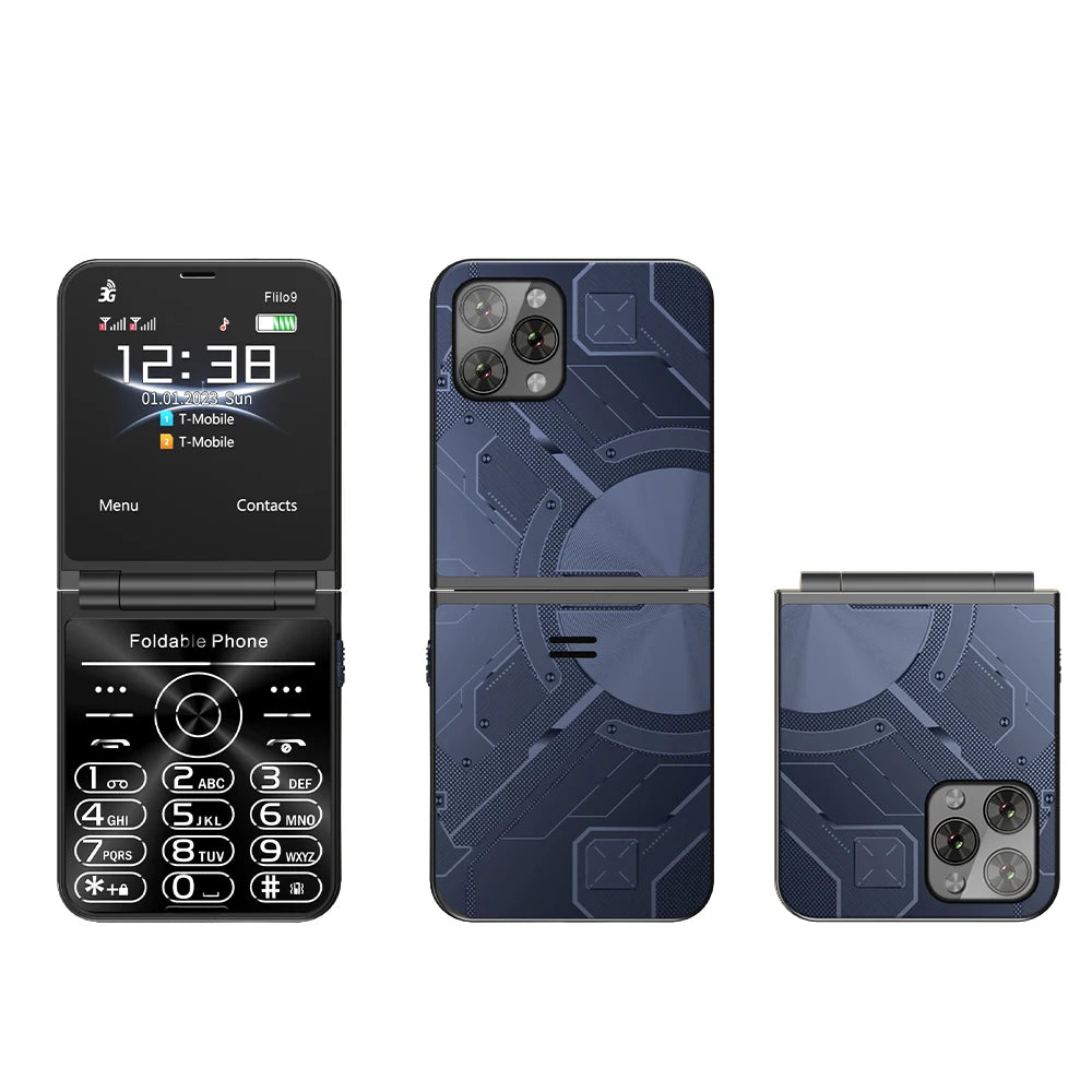 SERVO Flilo9 Foldable Mobile Phone 3G WCDMA Call Recording Speed Dial FM Radio Blacklist Torch Flip Cellphones Dual SIM Standby