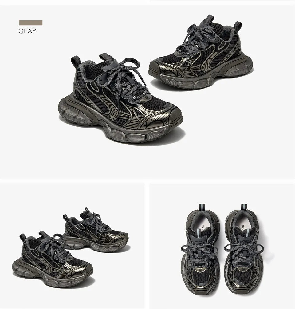 BEAUTODAY Casual Sneakers Women 2023 Synthetic Leather Mixed Colors Thick Soles Lace-up Breathable Ladies Shoes Handmade 29486