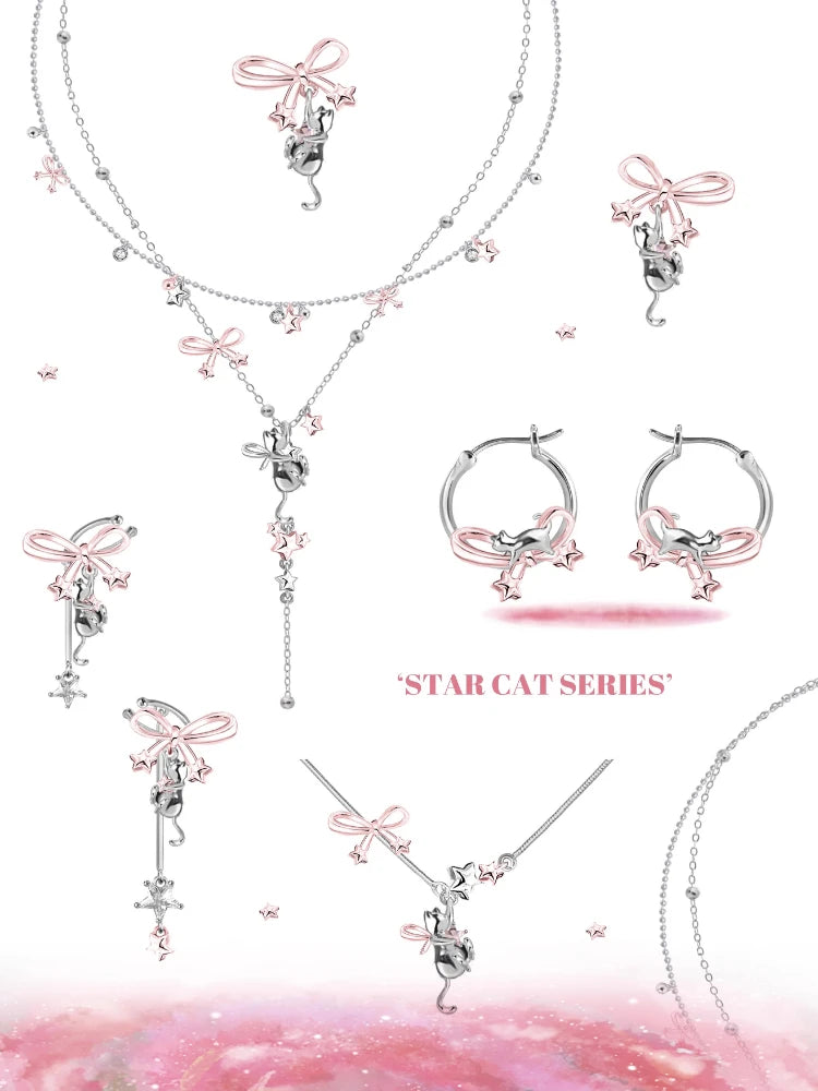 MASW Original Design Luxury Temperament Pink Bowknot Cats Pendant Necklace For Women Party Gifts Fashion Jewelry Accessories