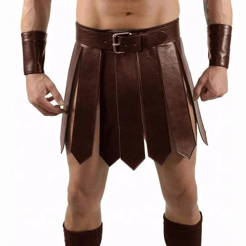 2026 Halloween Medieval Renaissance Roman PU Skirt Adult Men Warrior Gladiator Cosplay Costumes Knight Halloween Party Costume
