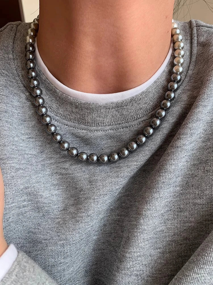 French Socialite White Gradient Gray Pearl Bead Necklace 2024 Fashion Jewelry Sets For Women's Sexy Collarbone Chain Accessories
