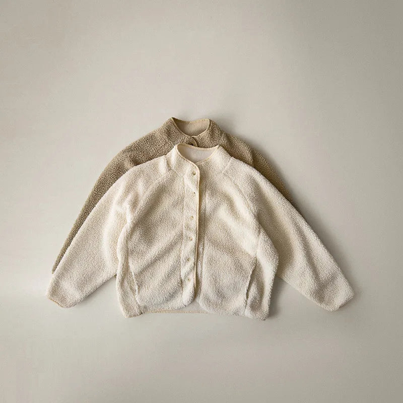 Spring Autumn Baby Kids Sherpa Fleece Jacket, Solid Color Loose Fit Warm Outerwear for Boys Girls Toddler 73-100