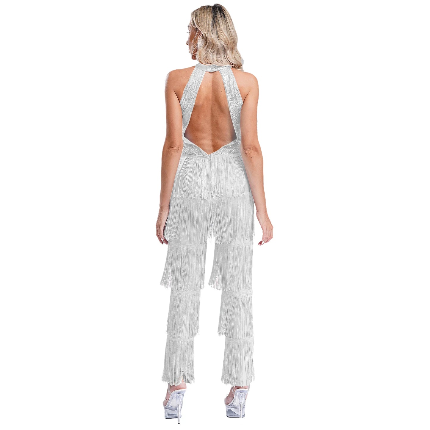 Halloween Hippie Costume womne Vintage 70s Disco Stage Performance Dancing Jumpsuit Singer Sequins Tassel Tango Cha-cha Costumes