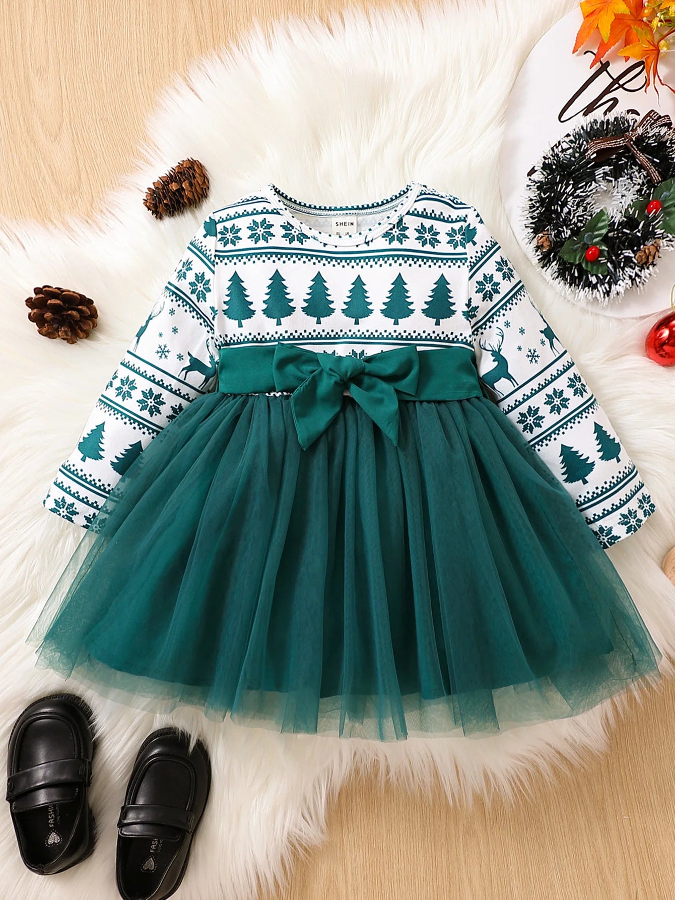 Baby Dress For New Year Green Tree Print Xmas Christmas Dress For Newborns Toddler My First New Year Girls Costumes