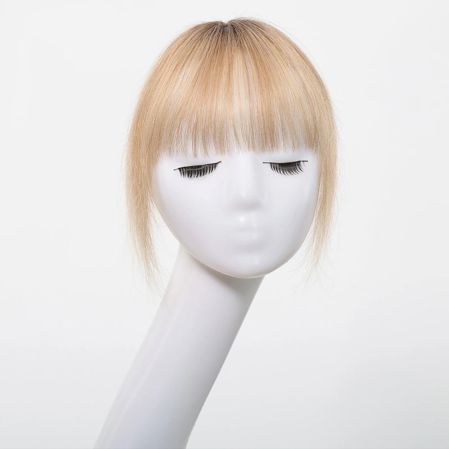 100% Human Hair Blonde Ombre Blunt Cut Wispy Bangs with Sideburns 5x5cm Clip-in Fringe Hairpiece with Top Hair Patch for Daily
