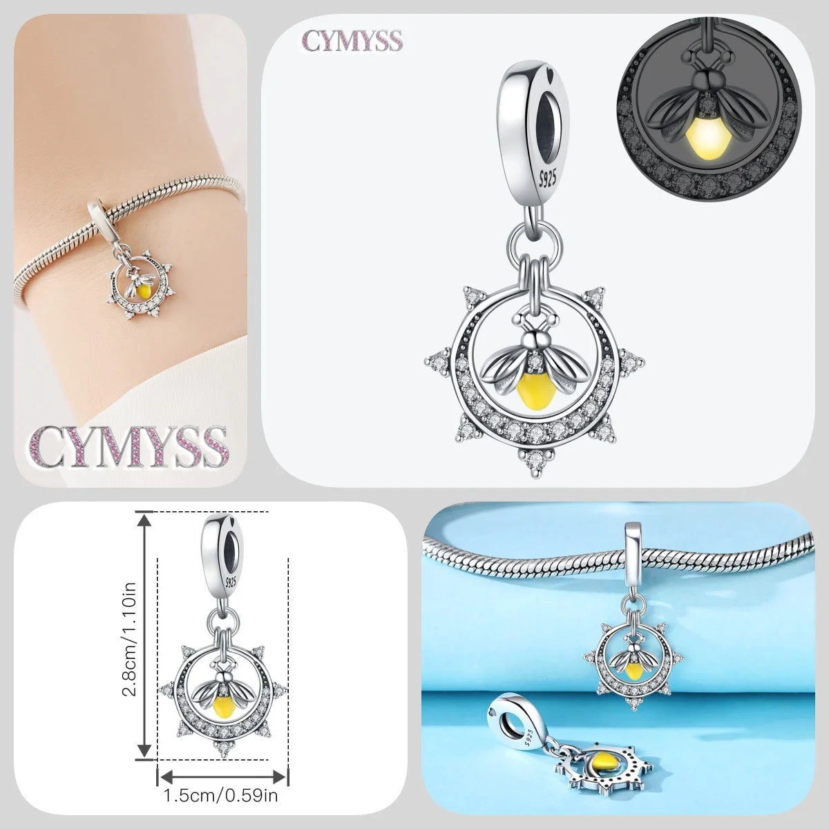 925 Sterling Silver Plated Bee Sunflower Butterfly Charm Pendant Fine Jewelry Women DIY Bracelet Necklace Birthday Party Gift