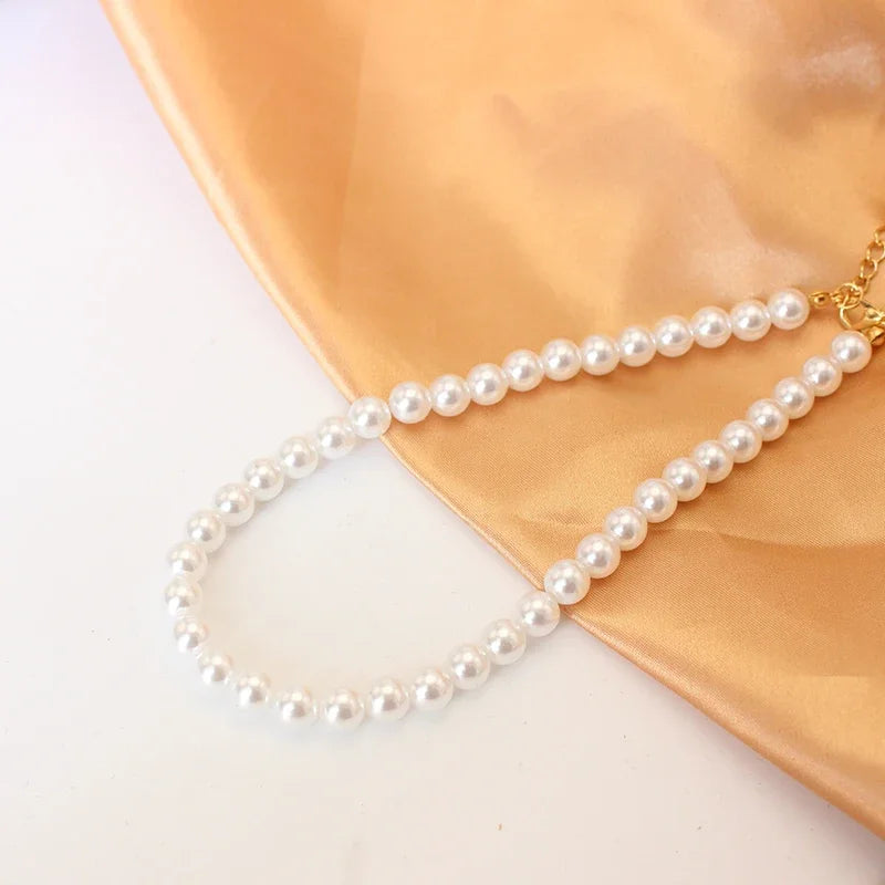 4 5 6 8mm White Pearl Chokers Necklace Clavicle Chain For Women Classic Fashion Elegant Wedding Neck Jewelry Love Pendant Gift
