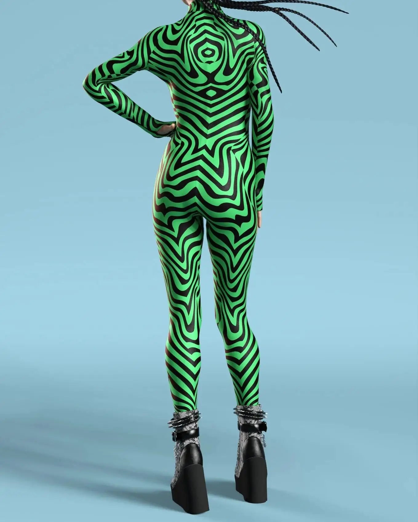 Halloween Costumes for Women 3D Abstract Print Full Body Jumpsuit Sexy Skinny High Neck Zentai Suit for Carnival Cosplay