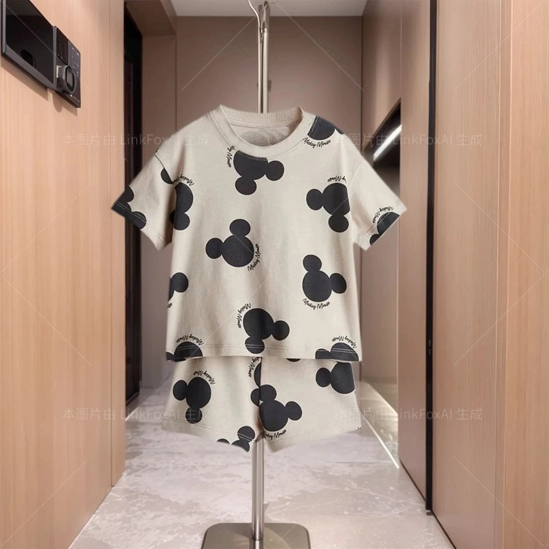 Cute Cartoon Print Design Short Sleeved Shorts Summer Men's And Women's Two-piece Set Children's Short Sleeved T-shirt Set