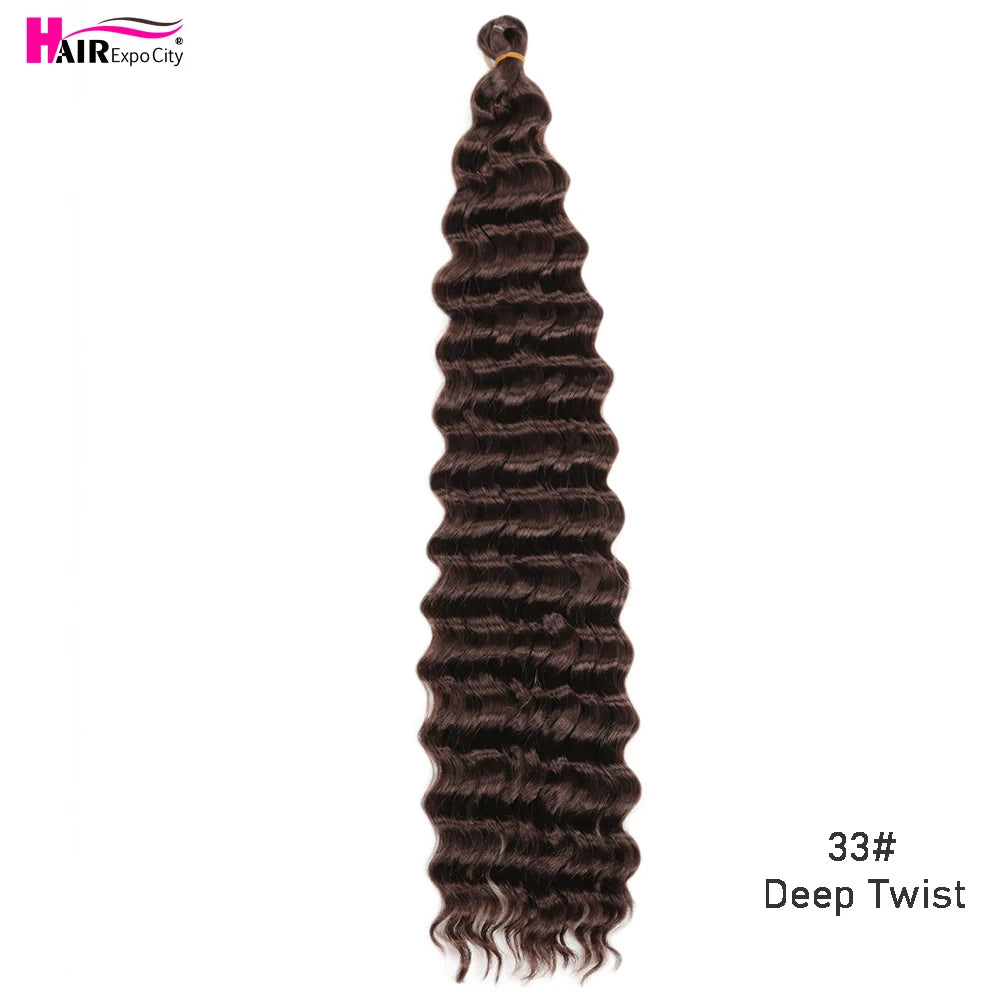 22-28 Inch Deep Wave Twist Crochet Hair Natural Synthetic Braid Hair Afro Curls Ombre Braiding Hair Extensions Hair Expo City