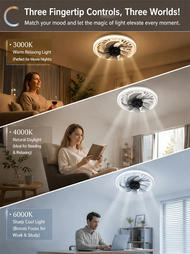 Led Fan Light Smart Remote Control Ceiling Fan With Light E27 For Living Room Converter Base Dimmable 4 Adjustable Wind Speed