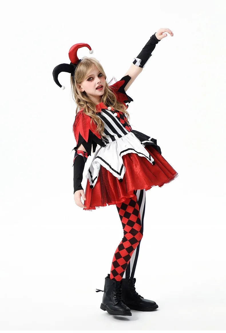 Halloween Cosplay Costumes Horror Clown Dresses Pants Headwear Clothes Sets Carnival Theme Party Role Playing Outfits for Girls