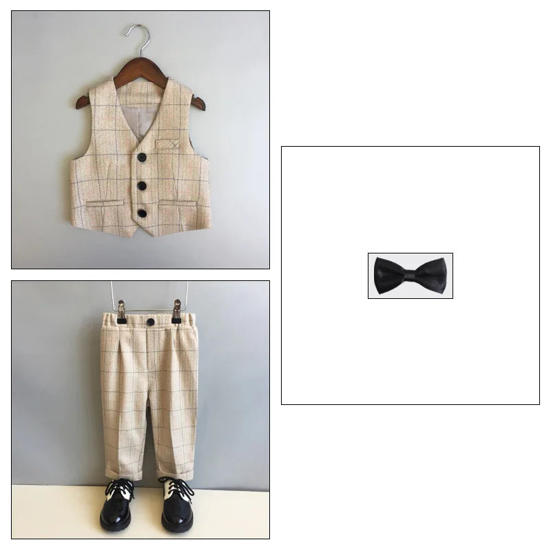 Autumn Winter Children Boys Formal Suit Kids Boys Wedding Suit 1-14Y Teenager Boy Blazer Vest Pant Suit Elegant Boys Kid Costume