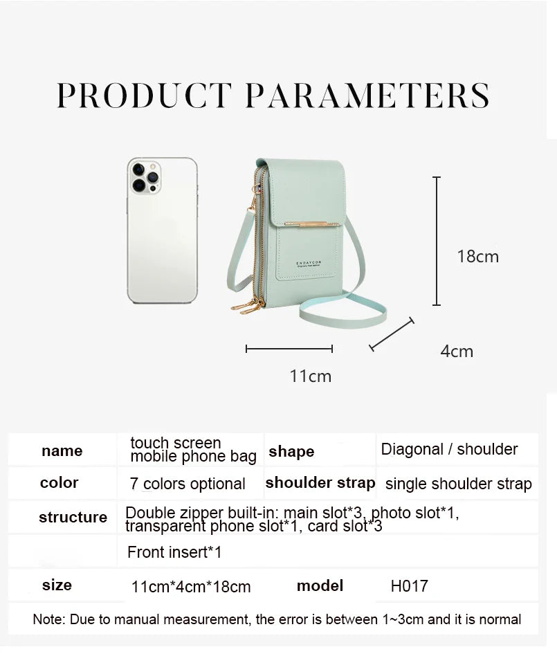 Women Crossbody Shoulder Bags Wallets Touch Screen Cell Phone Bag Soft Leather Strap Handbag for Female Luxury Messenger Bags