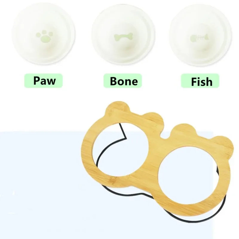 Ceramic Cat Bowl Cat Food Feeder Dog Bowls Drinking Water Bowl Cervical Protection Pet Supplies Ceramic Double Cat Bowls