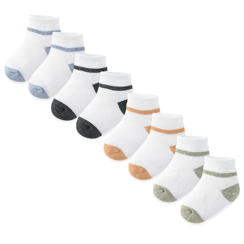 Kiddiezoom 5 Pairs Fashion Newborn Baby Boy Girl mid-calf Socks Cotton Soft Breathable Infant Accessories Four Seasons 0-12M