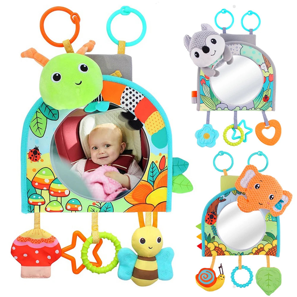 Baby Mirror Car Seat Toys Rear Teether and Crinkle Pape Fun Travel Infant Tummy Time Toys Babies Carseat Toy for Newborns Gifts