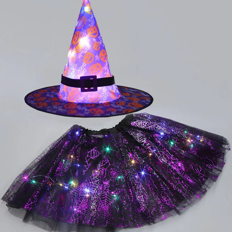 Halloween Costumes for Kids Girls Light Up Witch Hat Tutu Skirt Set 2026 New Year