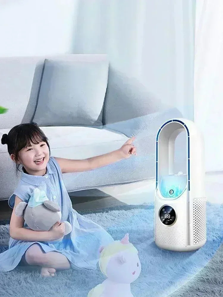 Portable USB Air Cooler Leafless Electric Fan 6 Speed Silent Timer Air Conditioner Cooling Fan Humidifier Conditioning Fan Amagi
