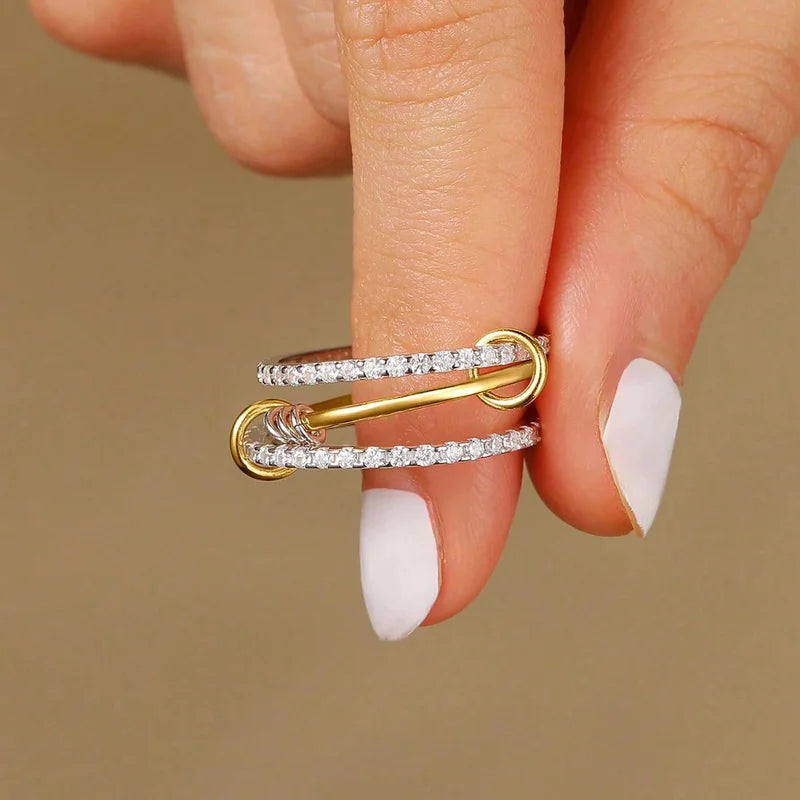 925 Sterling Silver Simple Fashionable Multi-Layer Round Zircon Ring For Women Anniversary Luxury High Quality Fine Jewelry