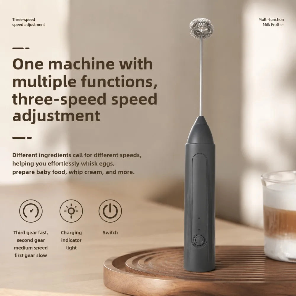 Electric Coffee Frother/MILK Whisk+Egg Beater MINI Food Blender USB Rechargeable Handheld Three Speeds Espresso Tools