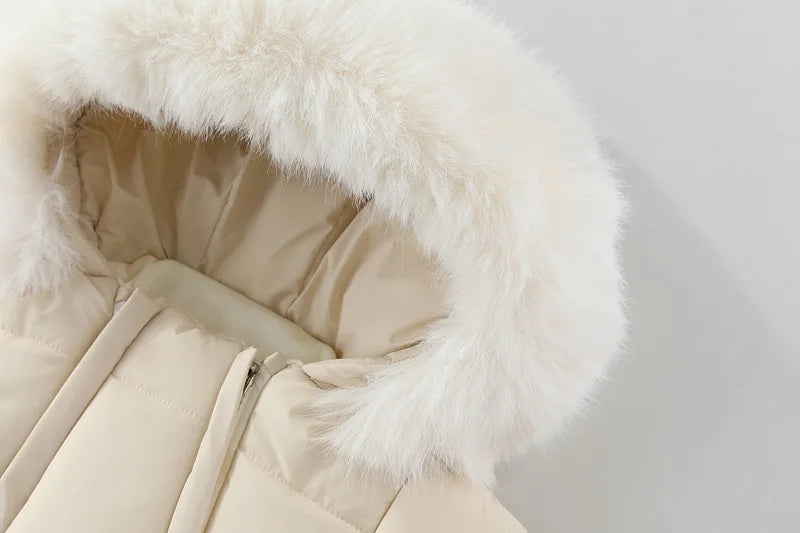 Newborn Baby Winter Snowsuit Furry Hooded Double Zipper Boys Girls Cotton Padded Jumpsuit 0-2Y Kids Warm Outwear Romper