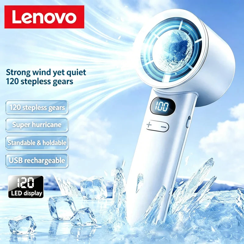 Lenovo Mini Handheld Fan 120 Speed Portable Bladeless Desktop Fans Rechargeable Instant Cooling With Ice Mode For Men Women New