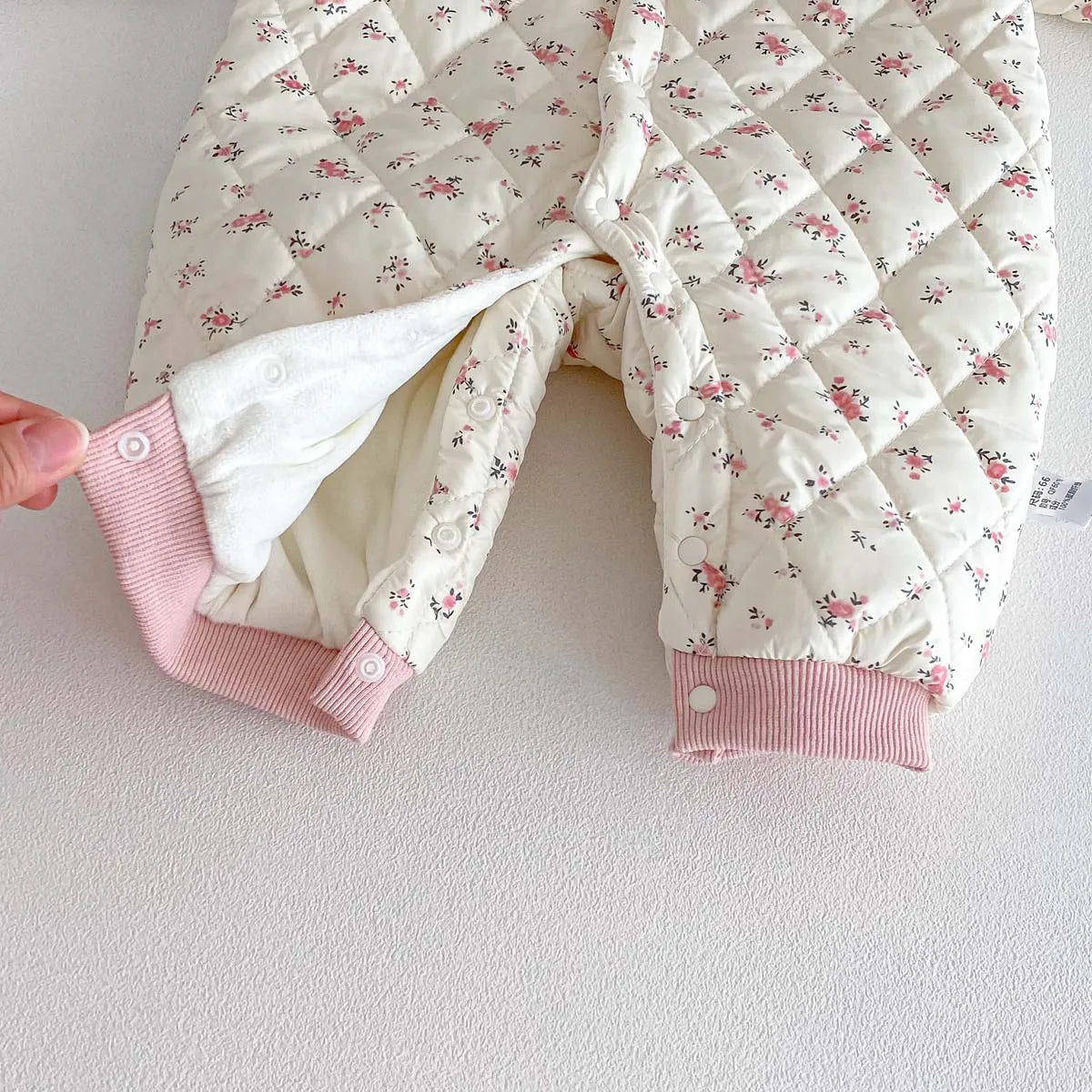 Baby Girl Winter Sweet and Cute Floral Cotton Padded Hooded Jumpsuit, Baby Girl Warm and Comfortable Long Sleeve Cotton Padded Jumpsuit