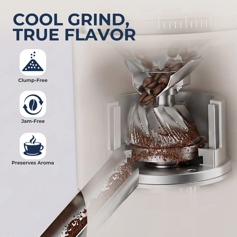 ROUNY Cordless Portable Rechargeable Coffee Grinder for Home & Travel, 60 Settings, 41mm Stainless Steel Burr, LED Touch