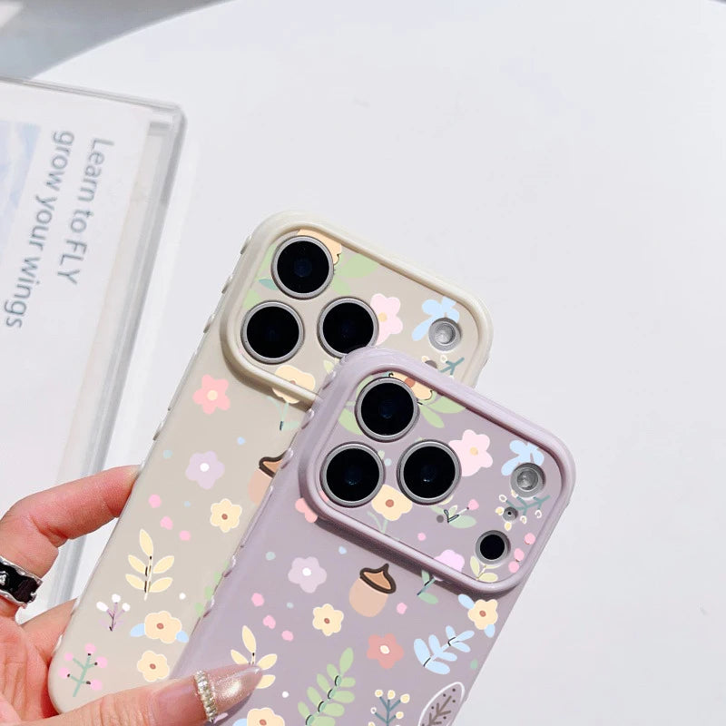 Spring Pastel Floral Shockproof Phone Case For iPhone 17 Pro 16 Plus 15 Pro 14 13 12 11 Pro Max Heart Side Cute Girly Back Cover