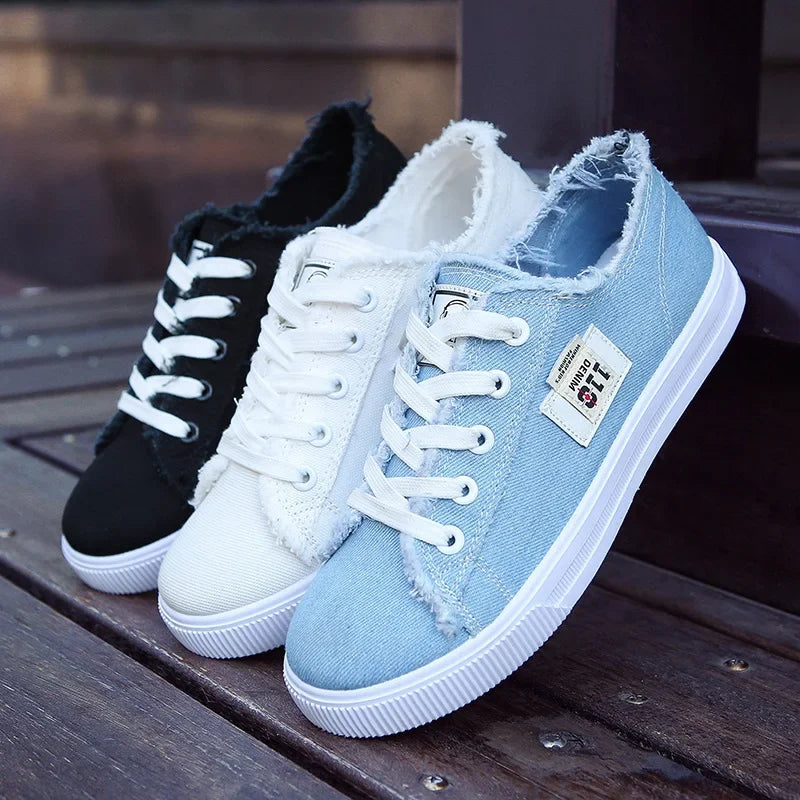 Outdoor Walking Trainers Women Running Shoes Summer Fashion White Canvas  Lace-Up Breathable Jogging Casual Sneakers