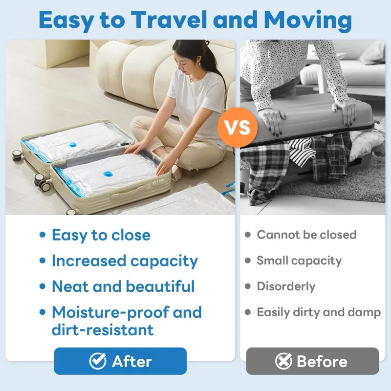 Vacuum Bag for Clothes, Air Vacuum Bag with Pump, Travel Essentials, Space Saver Bags for Comforters Blankets Storage Organizer