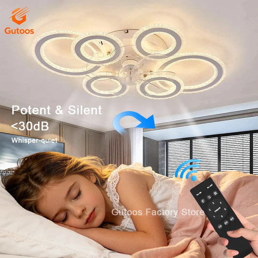Smart Ceiling Fan with Lights Remote Control 6 Speeds Modern Circular Ring LED Fan Lamp Fixtures Kitchen Bedroom Home Fan Lamp
