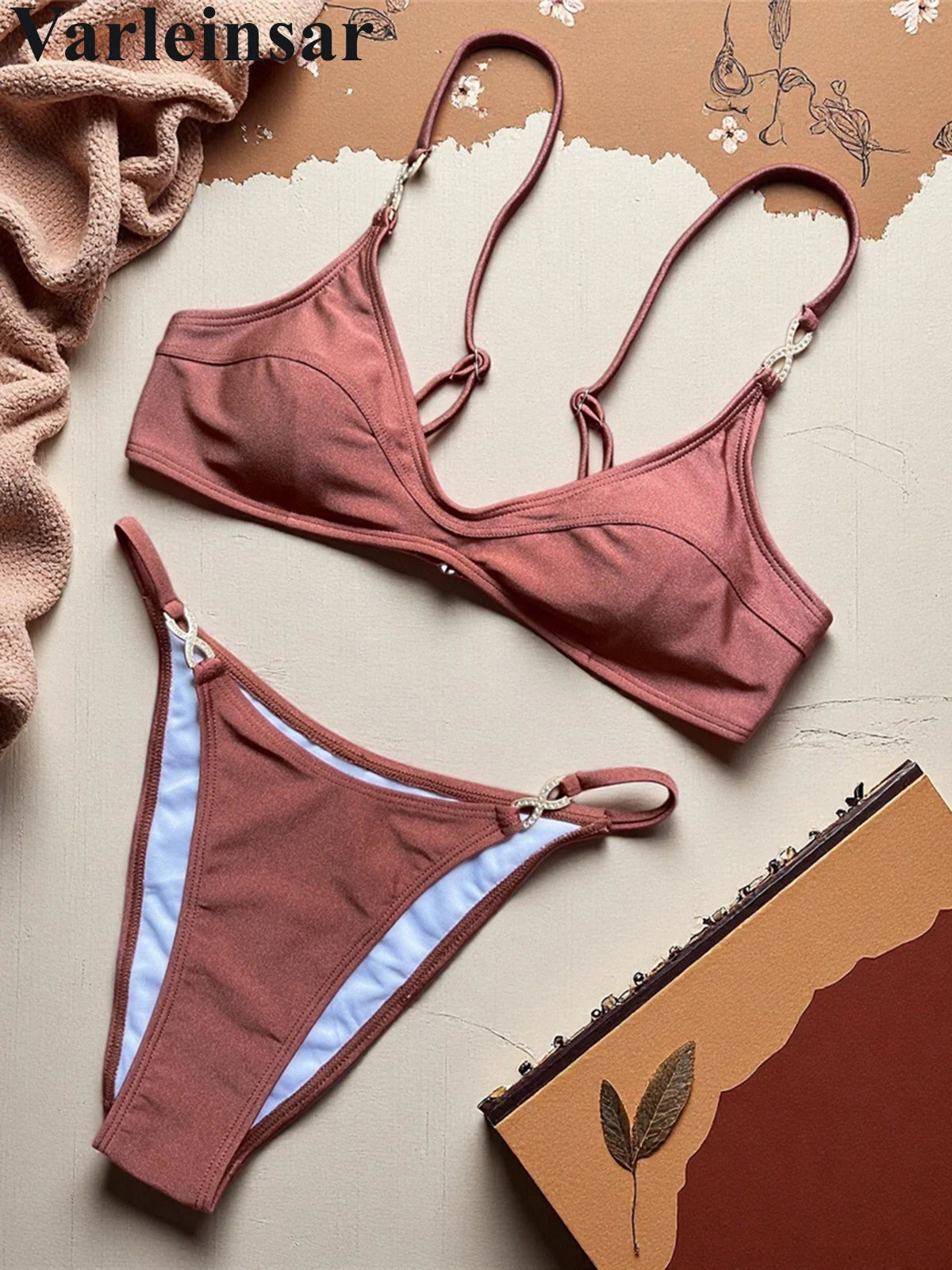 10 Colors V Neck Rhinestones Bikini Female Swimsuit Women Swimwear Two-Pieces Bikini Set Padded Bather Bathing Suit Swim V8138