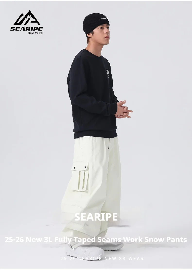2026 Searipe Workwear Ski Pants Women's New Style Single Board Loose Snow Pants Waterproof and Cold Proof Men's 3L Snow Suit