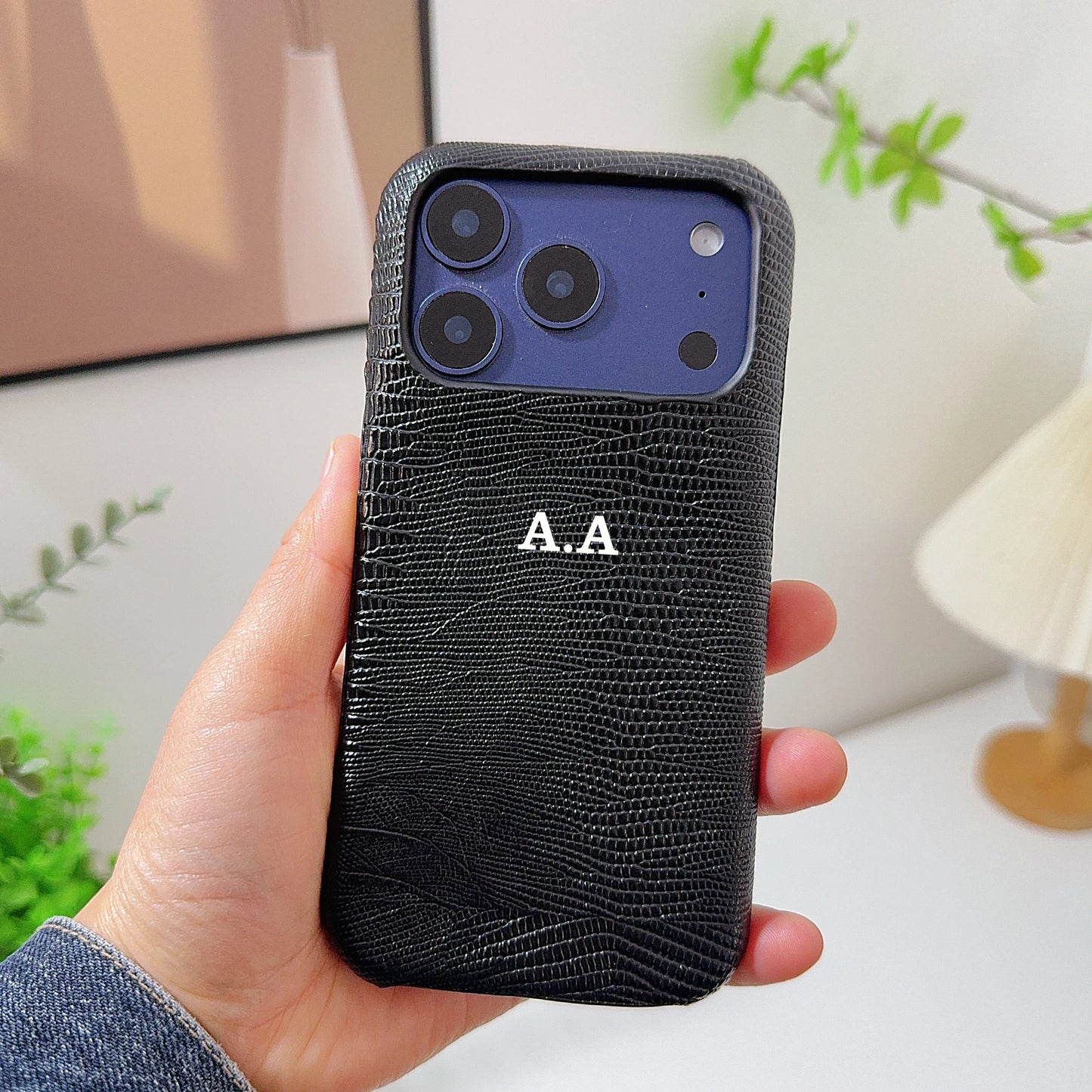 Customized letter Lizard pattern PU leather hard Case for iPhone17 16 15 14 Phone Cover 17 16 13 12 11 Pro Shockproof Back Funda