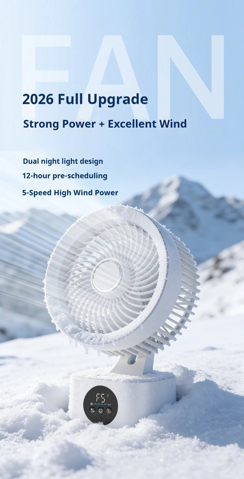2026 New Upgrade Portable Rechargeable USB Wall Hanging Fan Remote Control Folding Shaking Head Fan With Nightlight Air