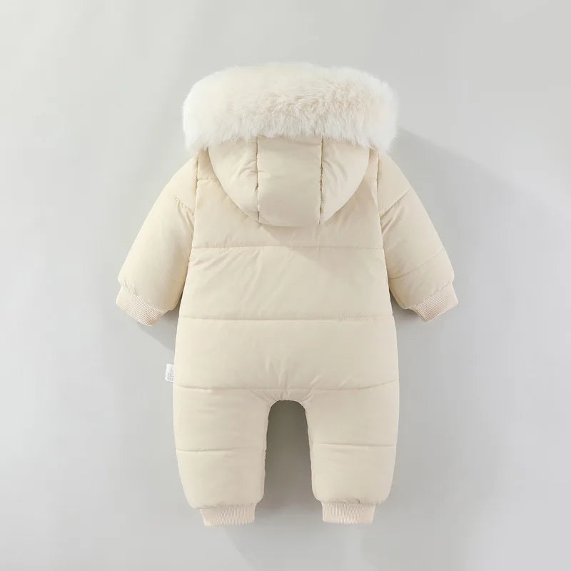 Newborn Baby Winter Snowsuit Furry Hooded Double Zipper Boys Girls Cotton Padded Jumpsuit 0-2Y Kids Warm Outwear Romper