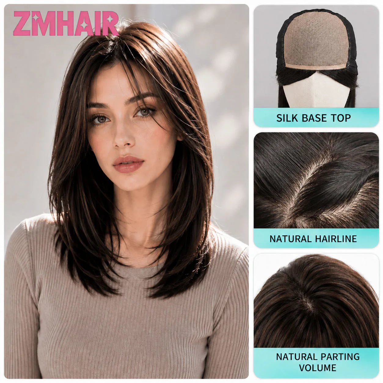 4# Brown Silk Base Hand Tied Wig with PU Edge European Hair Natural Scalp Look Light Thin Breathable Glueless Ready-to-Wear Wig