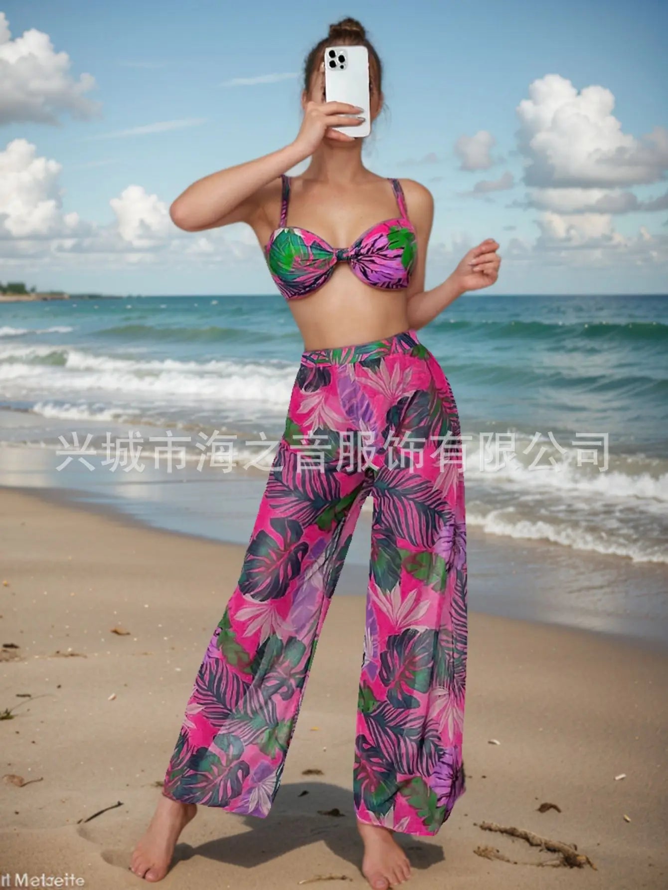 New Swimwear Sexy Bikini Mesh Trousers Three-piece Split Women's Swimsuit