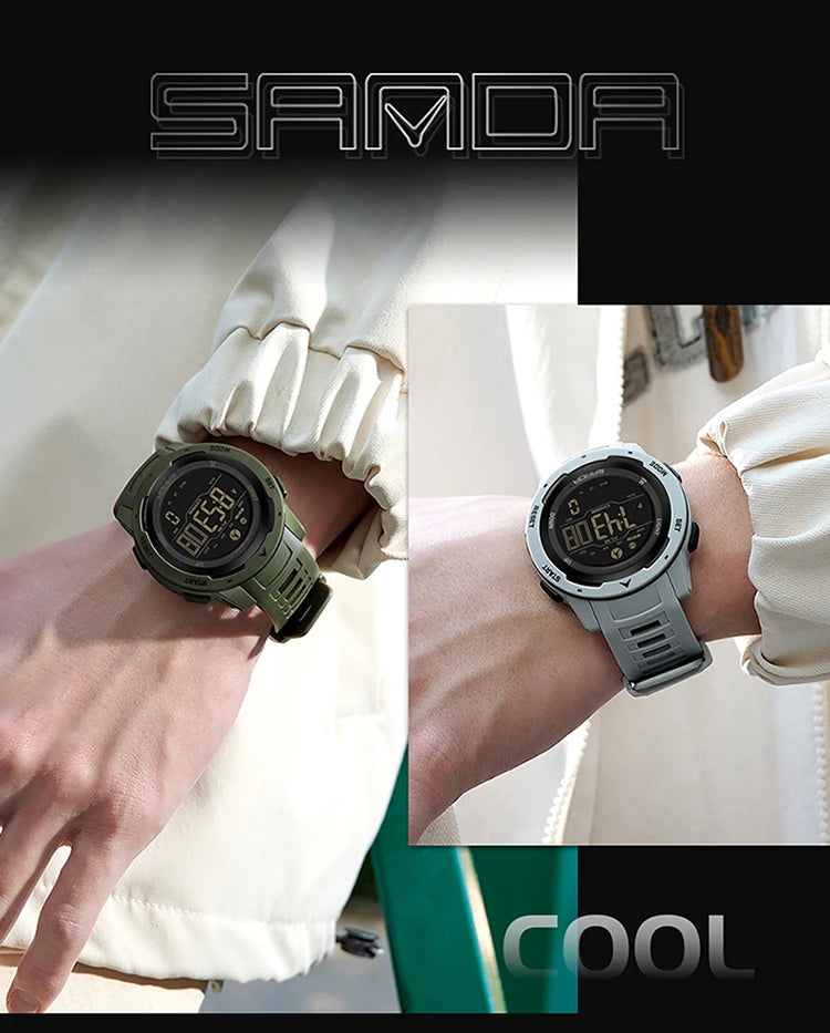 SANDA Brand Men Watches Sports Pedometer Calories 50M Waterproof LED Digital Watch Military Wristwatch Relogio Masculino 2145