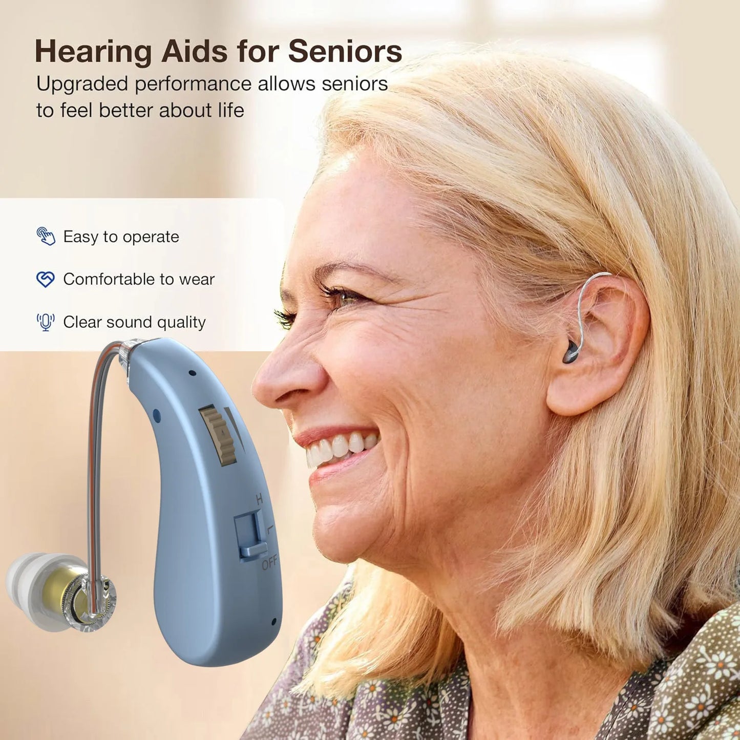BTE Hearing Aid Ear Sound Amplifier Adjustable Tone Hearing Aids Portable Ear Hearing Amplifier for the Deaf Elderly