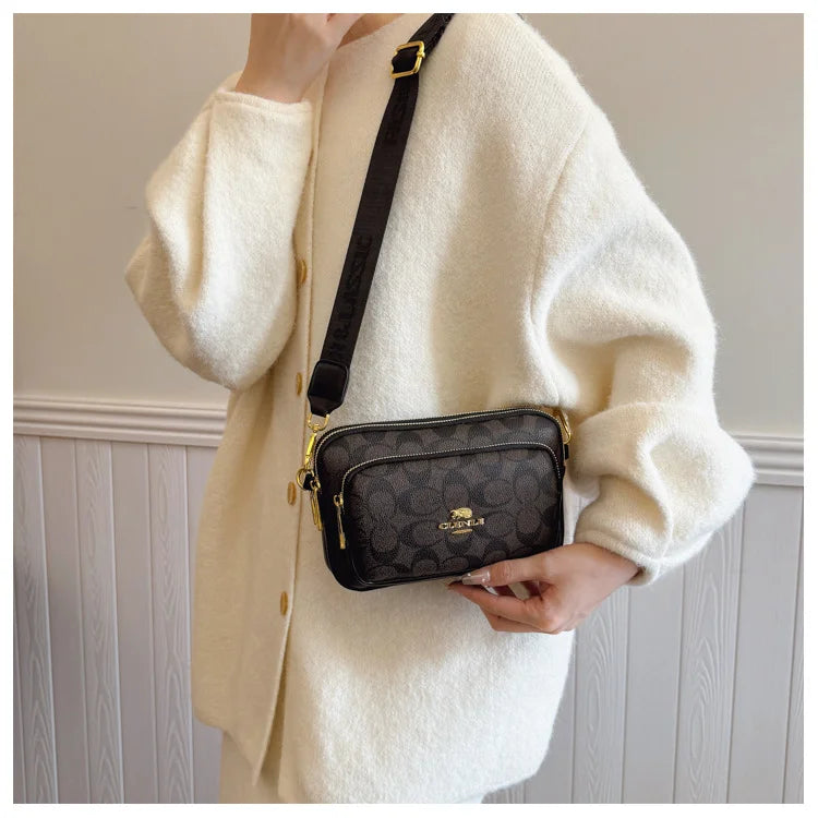 Luxury Women Vintage Pattern Camera Bag Wide Adjustable Strap Crossbody Handbag Multi Pockets Fashion Daily Small Shoulder Messe