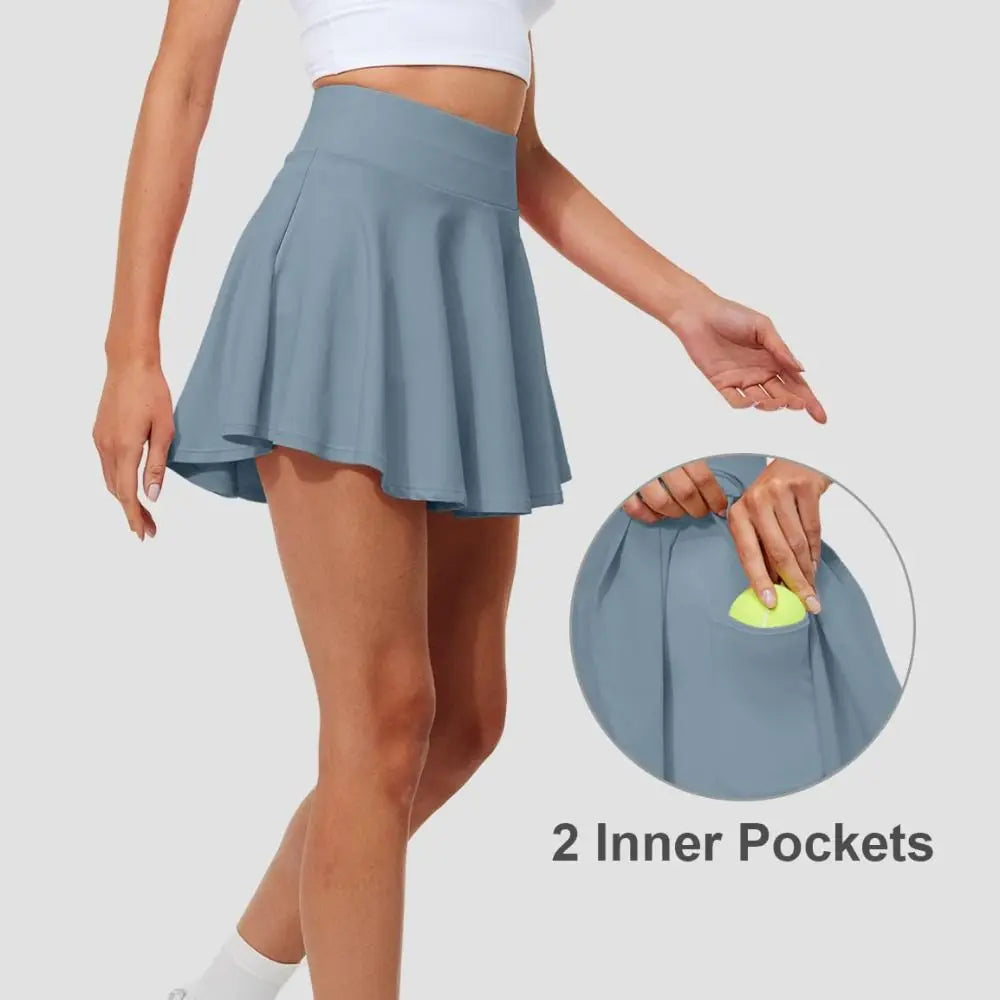 New Pleated Tennis Skirts Tummy Control with Shorts Pockets Golf Skorts Built-in Shorts Crossover Style Athletic Skirts Training