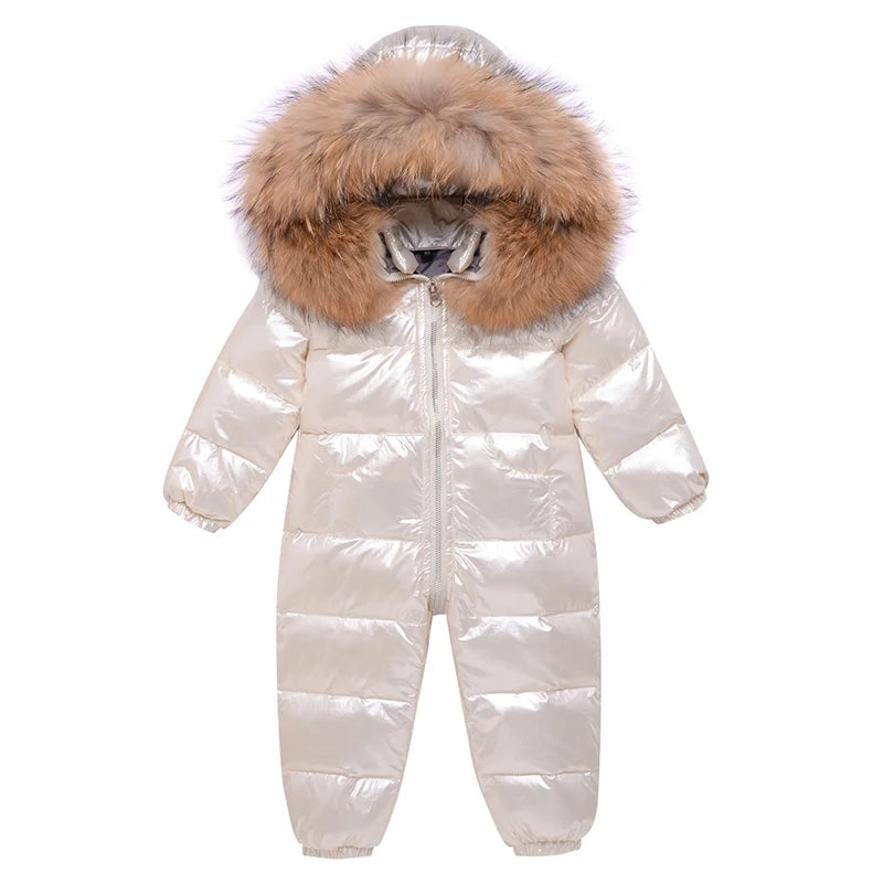 RAISE -30 Degree Russian Winter Baby Snowsuit Real Fur Waterproof Baby Boy Winter Rompers Newborn Jumpsuit Toddler Girl Overalls