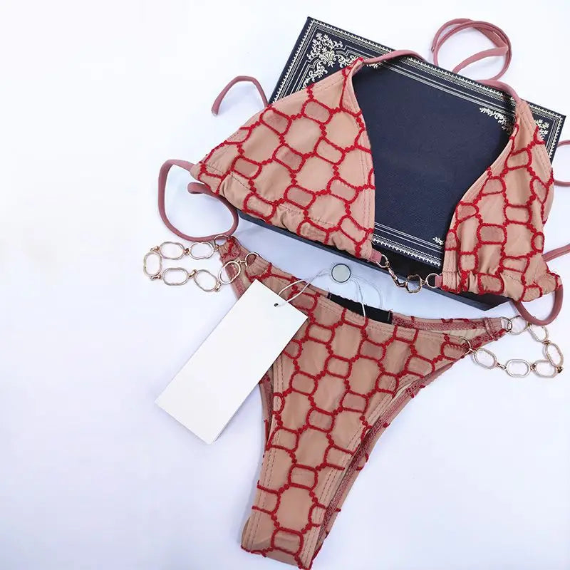 2025 Summer New Women's Outdoor Beach Swimsuit Sexy Hanging Neck Strap Split Bikini