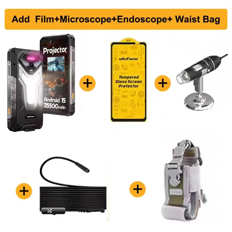 Ulefone Armor 34 Pro+5G AI Rugged Phone 32GB+512GB 25500mAh 6.95" Built-in Projector 120Hz Android 15 MTK 7300 NFC Smartphone