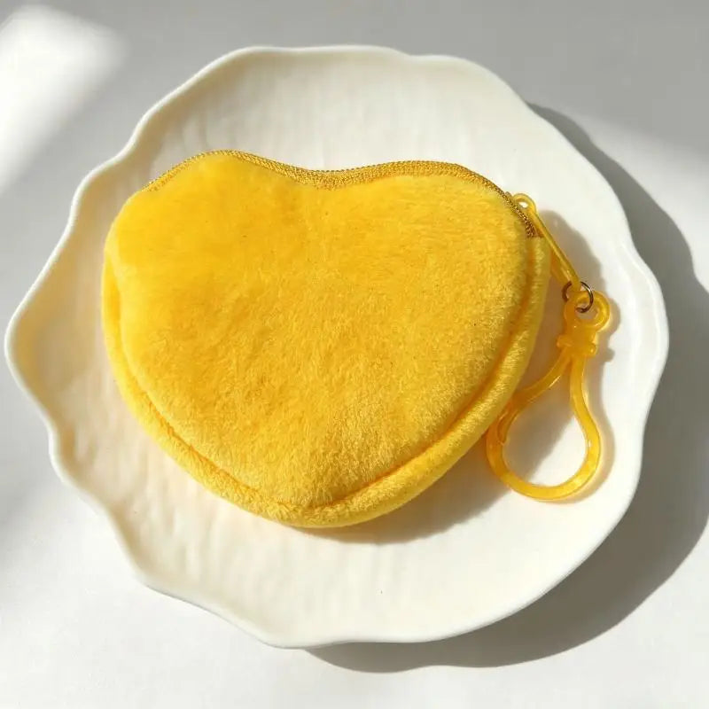 Solid Plush Heart Coin Purse Women's Cute Wallet ID Card Bag Keychain Minimalist Coin Bag Kawaii Wallets For Women Gift