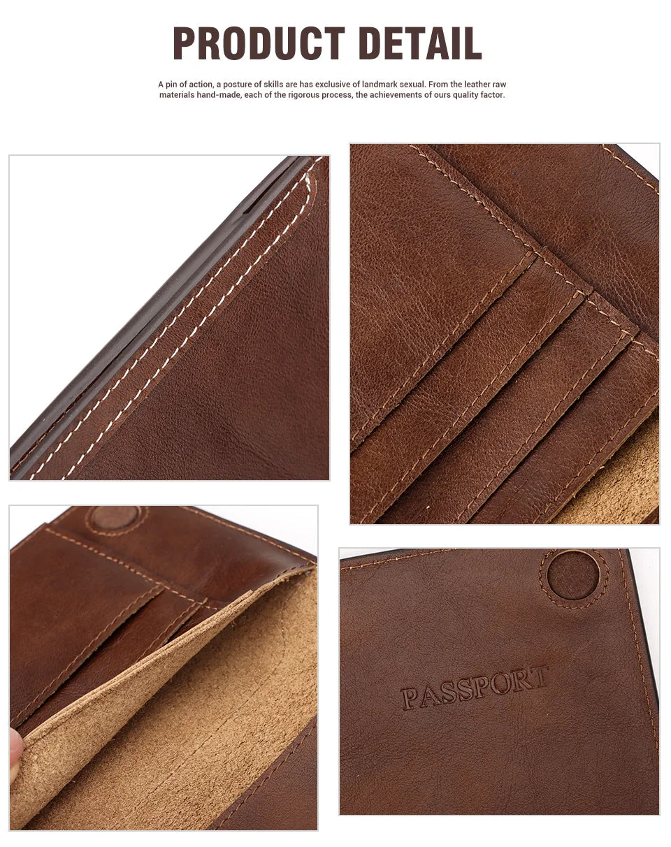 Travel Essentials Passport Holder Wallet RFID Full Grain Leather Mens Credit Card Holder Slim Purse with Vaccine Card Slot