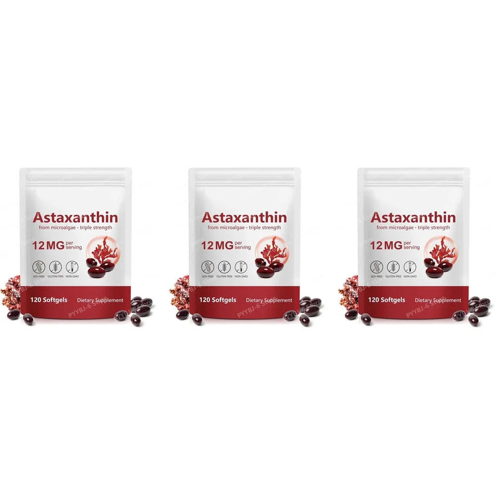 Astaxanthin Softgels Triple Strength From Microalgae Supports Healthy Aging Promotes Collagen Supports Skin Barrier 120 Softgels
